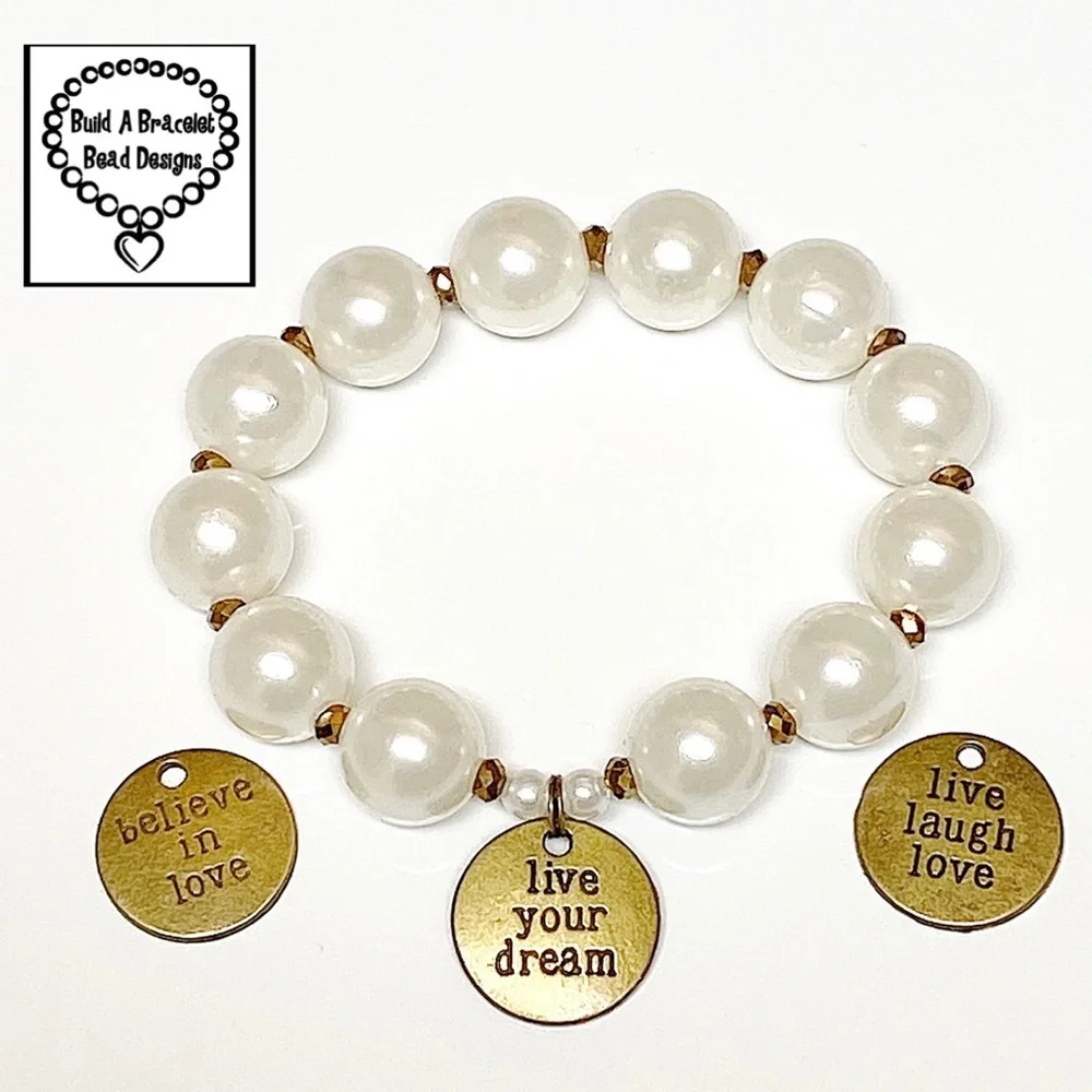 Girls Inspirational Word Charm Boho Stretch Bracelet Bronze Crystal